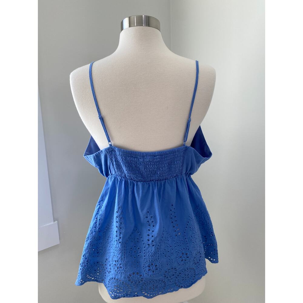 Babydoll Blue Cotton Eyelet Smocked Tank Top Size XL Fairy Cottagecore Y2K Pinup - Picture 3 of 10